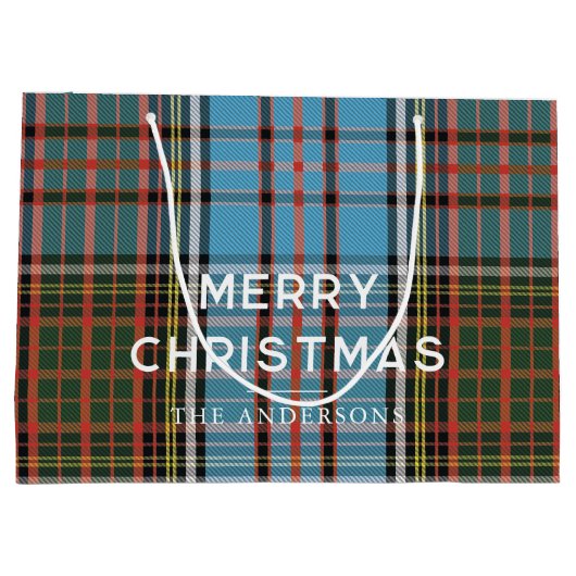 Merry Christmas Plaid Feestdagen Anderson Tartan Groot Cadeauzakje (Achterkant)