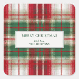 Merry Christmas Plaid Holiday Vierkante Sticker