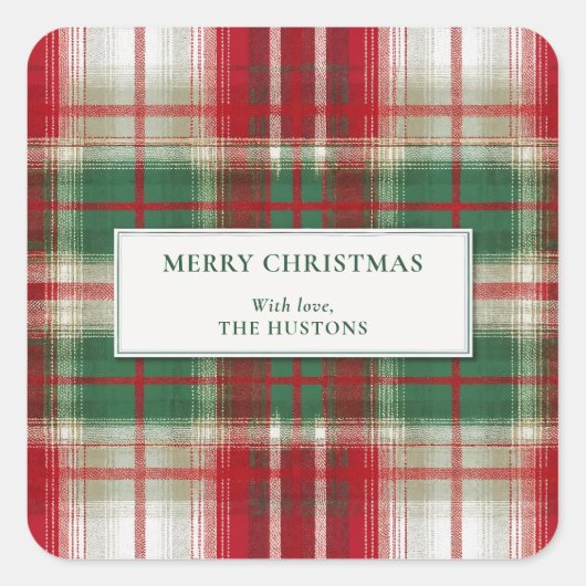 Merry Christmas Plaid Holiday Vierkante Sticker (Voorkant)