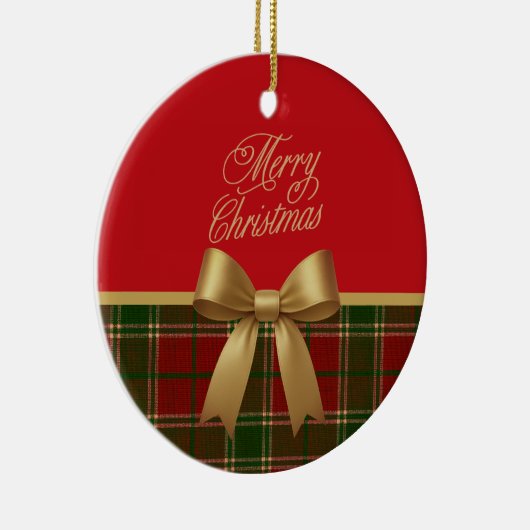 Merry Christmas Plaid Ornament with Gold Bow (Rechts)