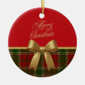 Merry Christmas Plaid Ornament with Gold Bow (Voorkant)