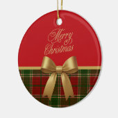 Merry Christmas Plaid Ornament with Gold Bow (Links)