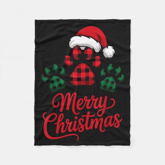 Merry Christmas Plaid Paw Pet Owners Holiday Dog L Fleece Deken (Voorkant)