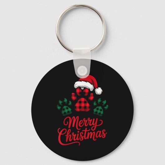 Merry Christmas Plaid Paw Pet Owners Holiday Dog L Sleutelhanger (Voorkant)