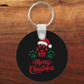 Merry Christmas Plaid Paw Pet Owners Holiday Dog L Sleutelhanger (Voorkant)