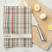 Merry Christmas Plaid - rustic green red ivory Theedoek (Quarter Fold)