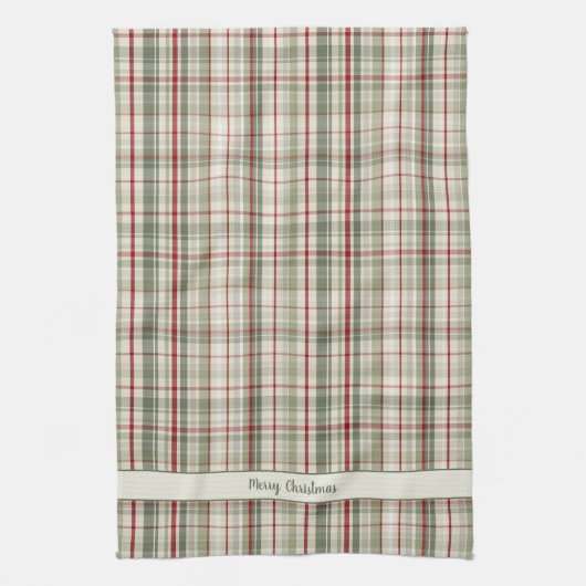 Merry Christmas Plaid - rustic green red ivory Theedoek (Verticaal)
