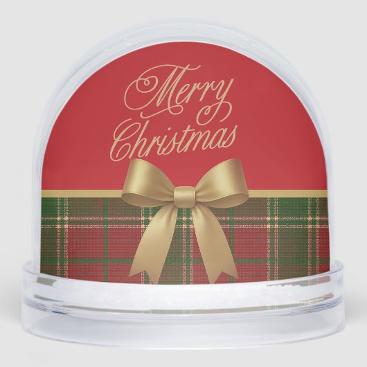 Merry Christmas Plaid Snow Globe with Gold Bow Sneeuwbol (Voorkant)