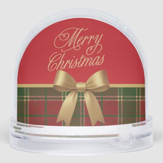 Merry Christmas Plaid Snow Globe with Gold Bow Sneeuwbol (Achterkant)