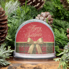 Merry Christmas Plaid Snow Globe with Gold Bow Sneeuwbol