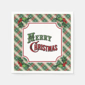 Merry Christmas Plaid with Holly Servet (Voorkant)