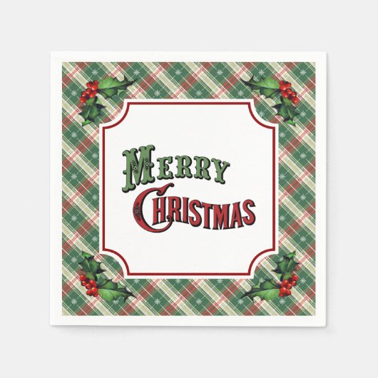Merry Christmas Plaid with Holly Servet (Voorkant)