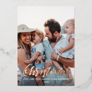 MERRY CHRISTMAS Plain Personalized Photo ROOS GOLD Folie Uitnodiging