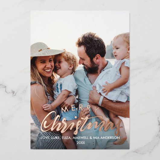 MERRY CHRISTMAS Plain Personalized Photo ROOS GOLD Folie Uitnodiging (Voorkant)