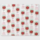 Merry Christmas Poinsettia customizable name Cadeaupapier (Vlak)