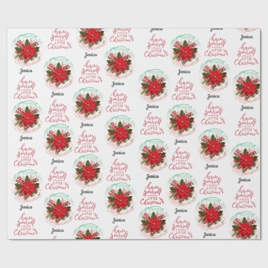 Merry Christmas Poinsettia customizable name  Cadeaupapier (Vlak)