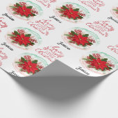 Merry Christmas Poinsettia customizable name  Cadeaupapier (Hoek)