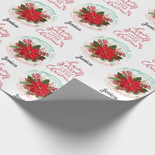 Merry Christmas Poinsettia customizable name  Cadeaupapier (Hoek)