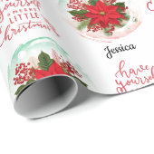 Merry Christmas Poinsettia customizable name Cadeaupapier (Rol Hoek)