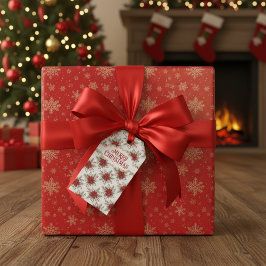 Merry Christmas Poinsettia Festive Red Floral      Cadeaulabel