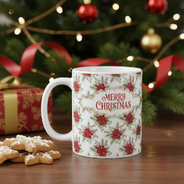 Merry Christmas Poinsettia Floral Holiday Pattern Koffiemok