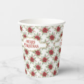 Merry Christmas Poinsettia Floral Holiday Pattern Papieren Bekers (Voorkant)