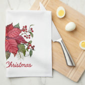 Merry Christmas Poinsettia Kitchen Towel Theedoek (Quarter Fold)