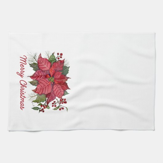 Merry Christmas Poinsettia Kitchen Towel Theedoek (Horizontaal)