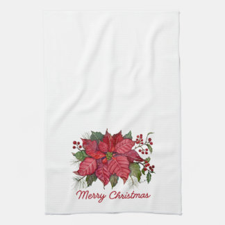 Merry Christmas Poinsettia Kitchen Towel Theedoek