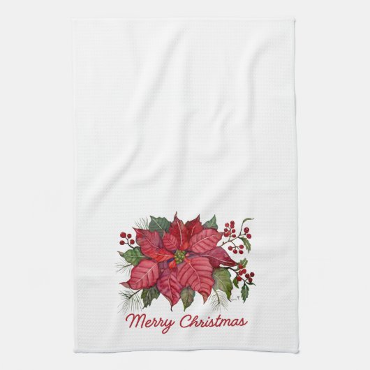Merry Christmas Poinsettia Kitchen Towel Theedoek (Verticaal)