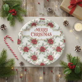 Merry Christmas Poinsettia Paper Plates Papieren Bordje