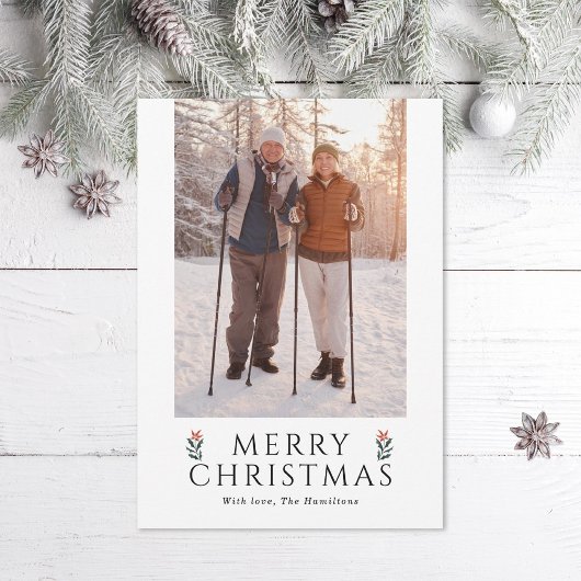 Merry Christmas Poinsettia Photo Feestdagenkaart