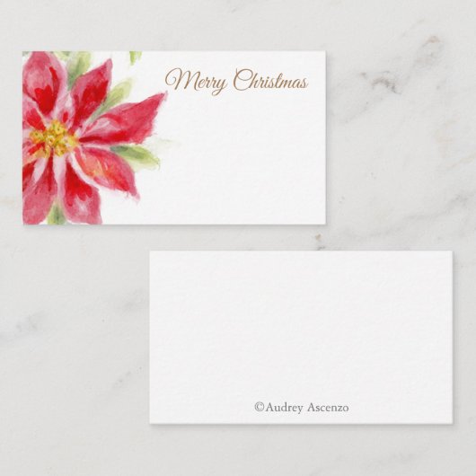 Merry Christmas Poinsettia Waterverf Place Card Plaatskaartje (Voorkant / Achterkant)