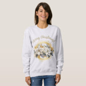 Merry Christmas Poinsettia White & Gold Sweatshirt (Voorkant volledig)