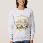 Merry Christmas Poinsettia White & Gold Sweatshirt (Voorkant)