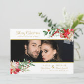 Merry Christmas Poinsettias Garland Photo Wedding Save The Date (Staand voorkant)