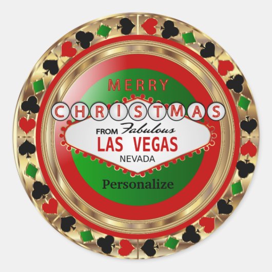 Merry Christmas Poker Chip van Las Vegas Ronde Sticker (Voorkant)
