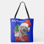 Merry Christmas Poodle Blauw Dames Schouder Tote Bag (Achterkant)