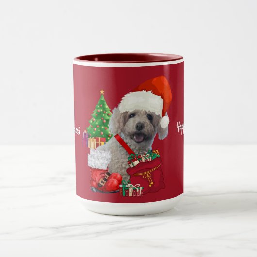 Merry Christmas Poodle Red Coffee Mok (Midden)