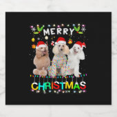 Merry Christmas Poodle Shirt Santa Hat Lights Xmas Sparkling Wijnetiket (Enkel label)