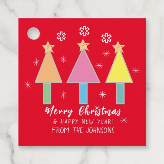 Merry Christmas Pop Kunst Familienaam Modern Schat Bedankjes Labels (Voorkant)