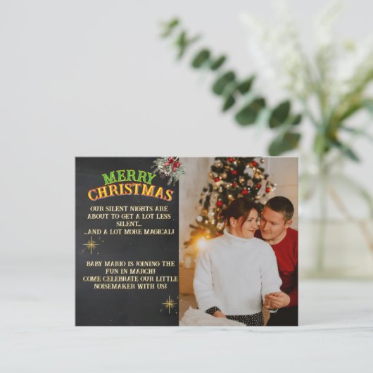 Merry Christmas Pregnancy Chalkboard Invitation Briefkaart (Staand voorkant)