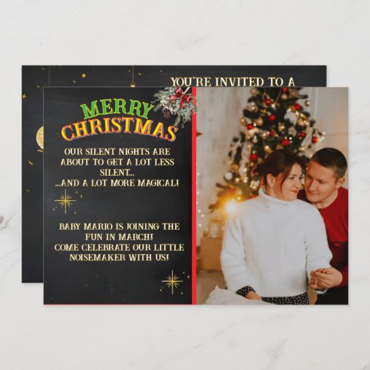 Merry Christmas Pregnancy Chalkboard Invitation Kaart (Voorkant / Achterkant)