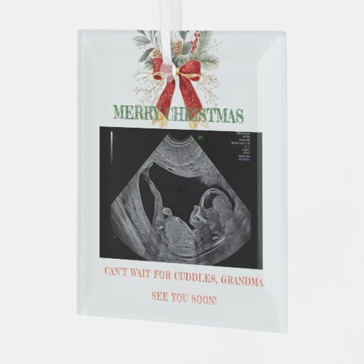 Merry Christmas Pregnancy Ultrasound Photo Grandma Glas Ornament (Voorkant links)
