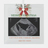 Merry Christmas Pregnancy Ultrasound Photo Grandma Glas Ornament (Voorkant)