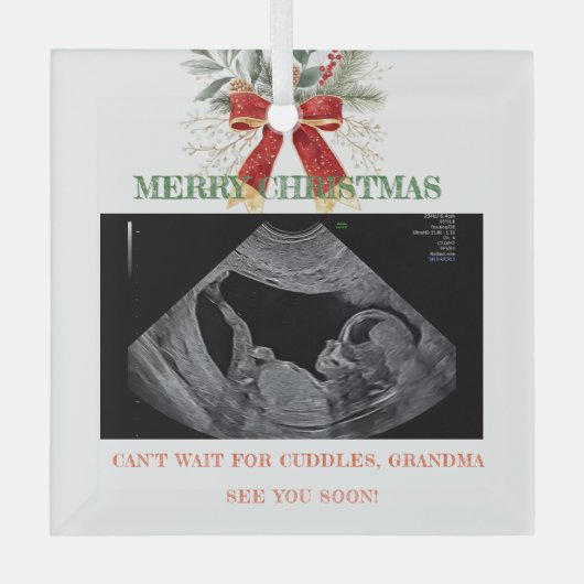 Merry Christmas Pregnancy Ultrasound Photo Grandma Glas Ornament (Voorkant)