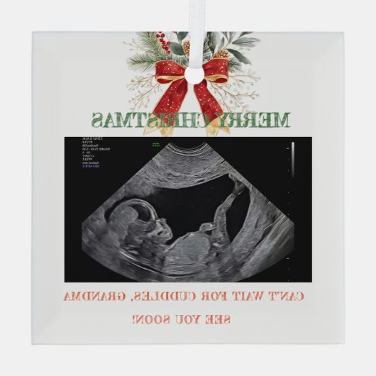 Merry Christmas Pregnancy Ultrasound Photo Grandma Glas Ornament (Achterkant)