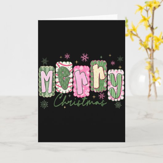 Merry Christmas Preppy Girly Girl Women Kids Xmas  Kaart (Gele Bloem)