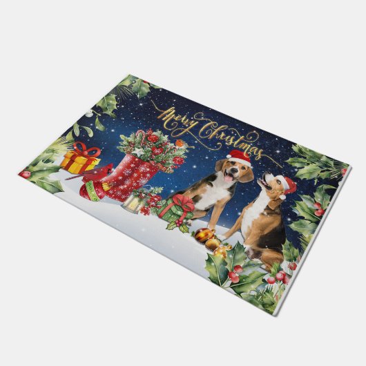 Merry Christmas Present, Xmas Dogs Deurmat (Schuin)