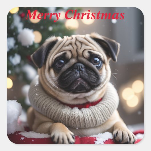Merry Christmas Pug Dog sticker (Voorkant)